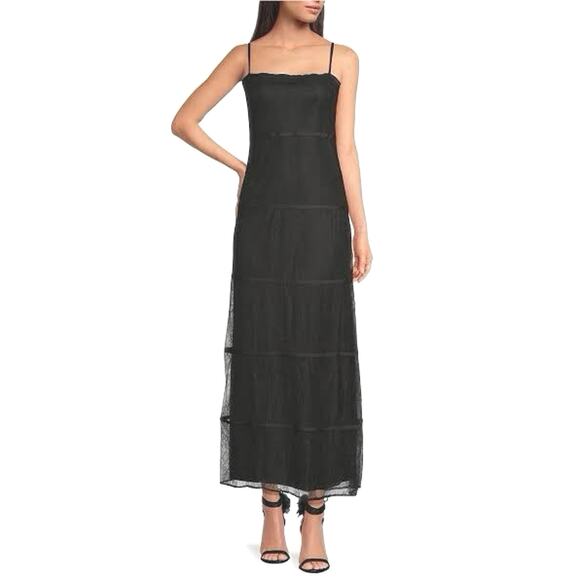 GIANNI BINI X Caelynn Bell Lace Tiered Slip Dress Black Layered Whimsical SZ 8 - Picture 1 of 12